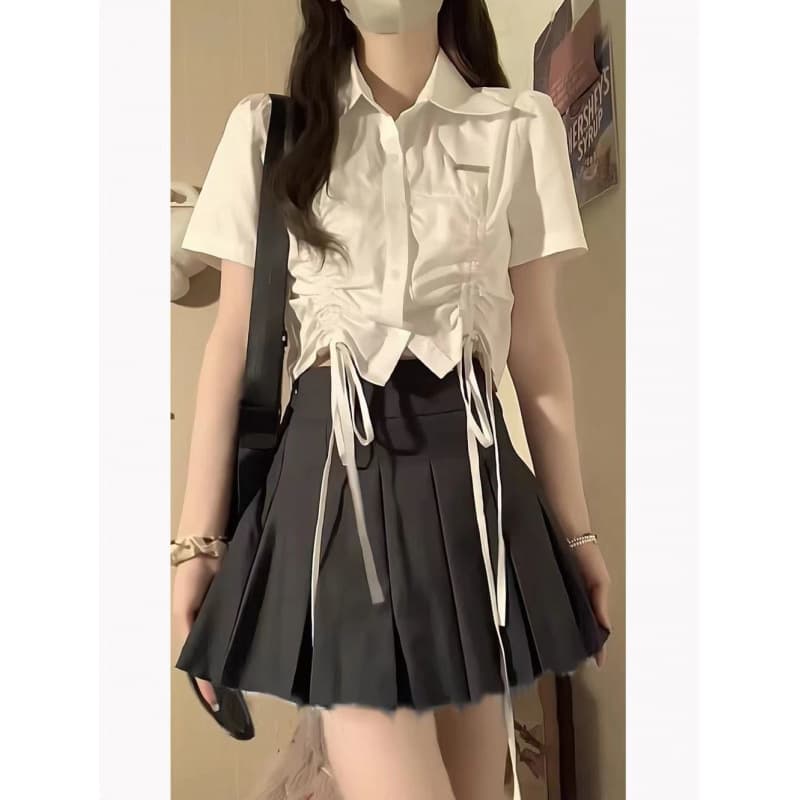 制服コスプレ 短袖リボン紐付きプリーツスカート制服セット