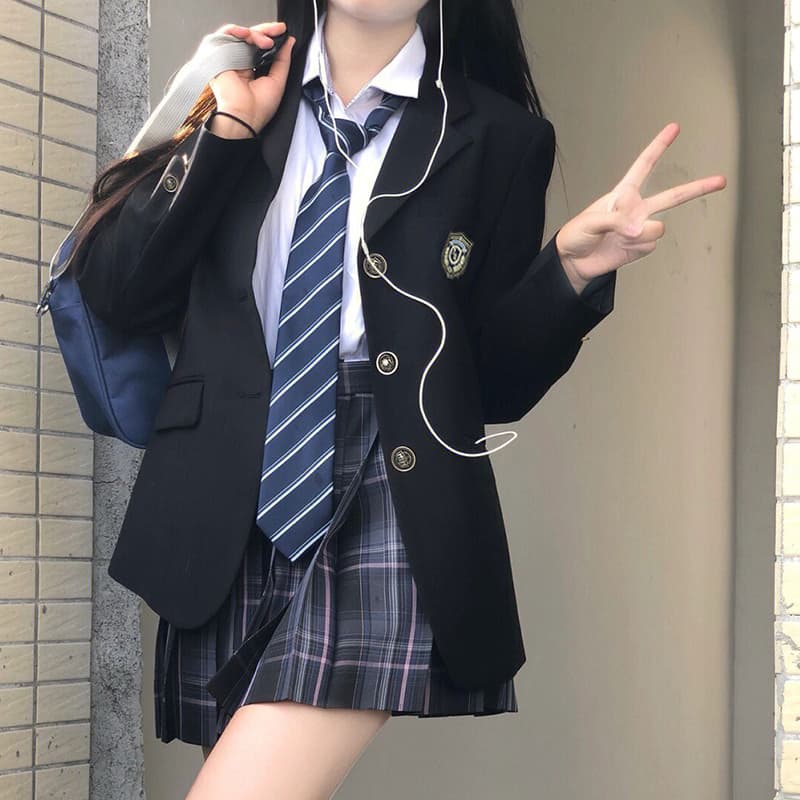 制服コスプレ 学園風ブレザー制服セット ストライプネクタイ付き