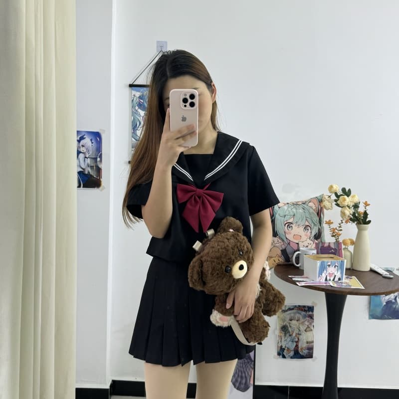 赤リボン×ブラック 艶やかリボン制服セット