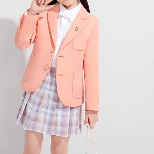 【子ども服】 上品チェック柄プリーツスカート制服ブレザー