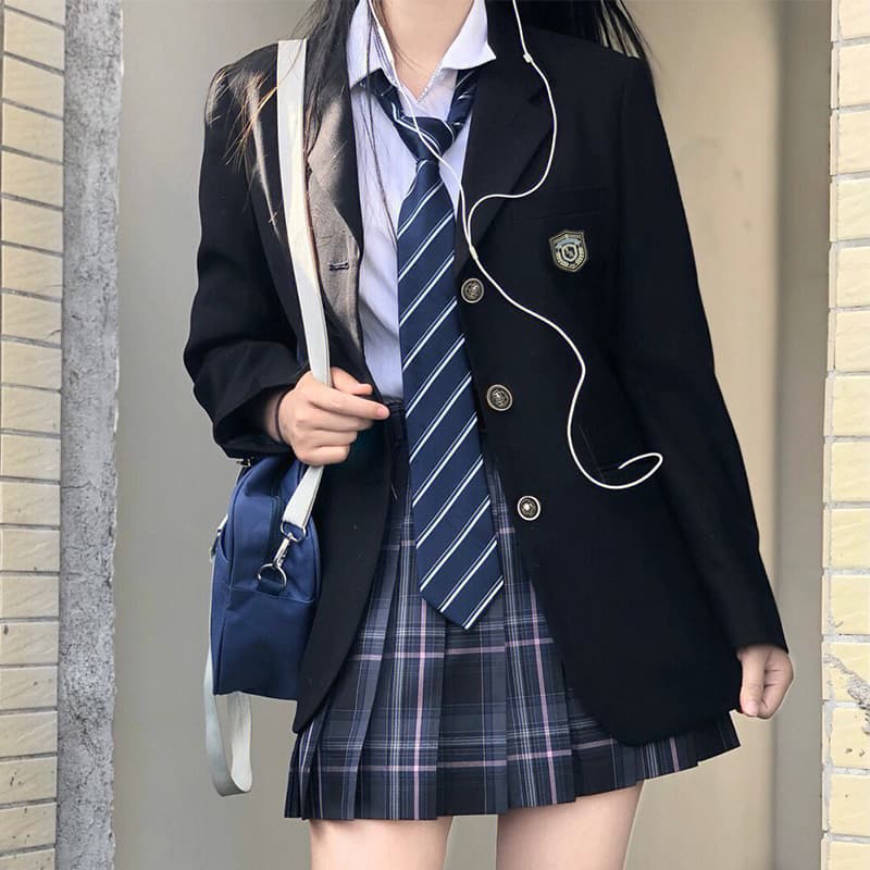 制服コスプレ 学園風ブレザー制服セット ストライプネクタイ付き