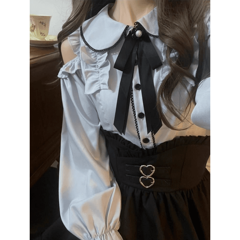 【地下アイドル風】ハートバックルが可愛いフリル袖のジャンパースカート制服