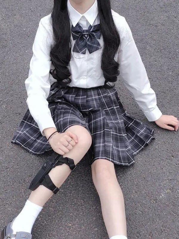 シャツ制服　優雅なリボンの学園セットアップ