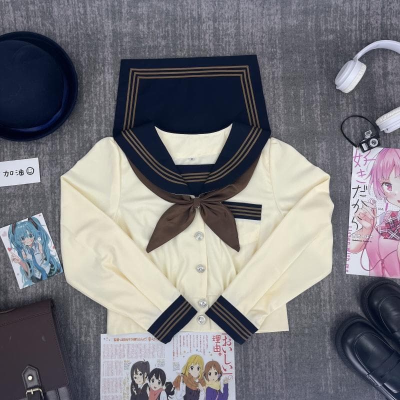レトロ　クリーム×ブラウンリボン　セーラー服セット