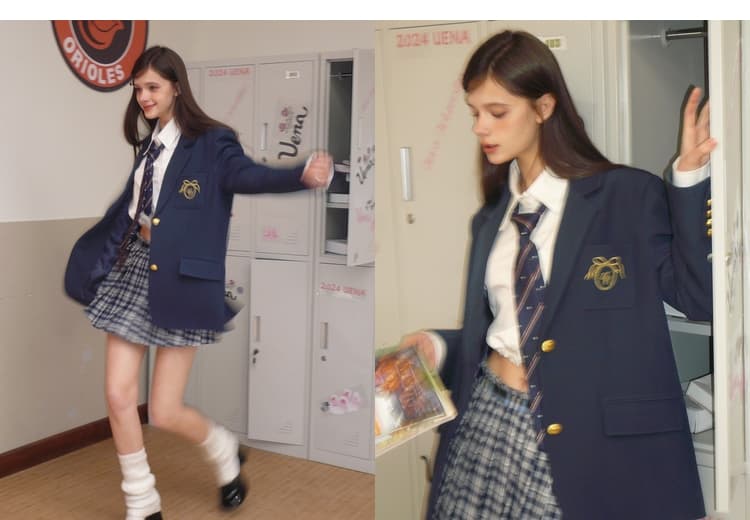 制服コスプレ 学園風エンブレム付きブレザー