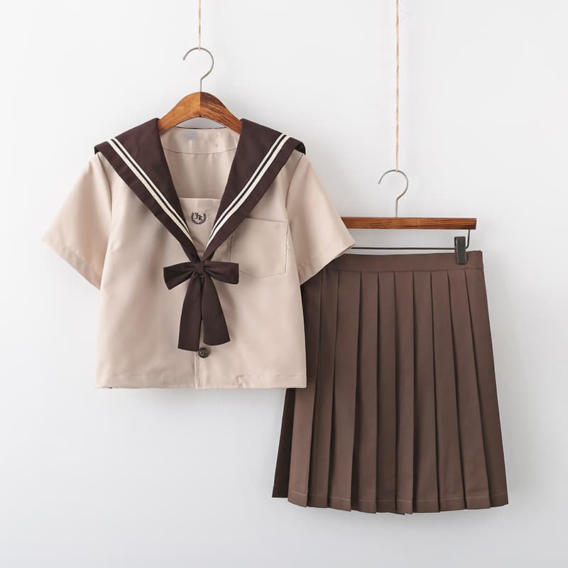 グレー/ブラウン/ブラック/ピンクリボン 清楚セーラー服セット