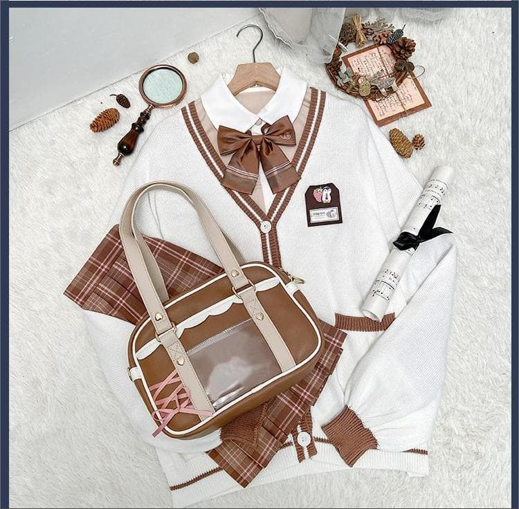 制服コスプレ 秋冬学園生活ブラウンチェック柄プリーツスカート制服セット