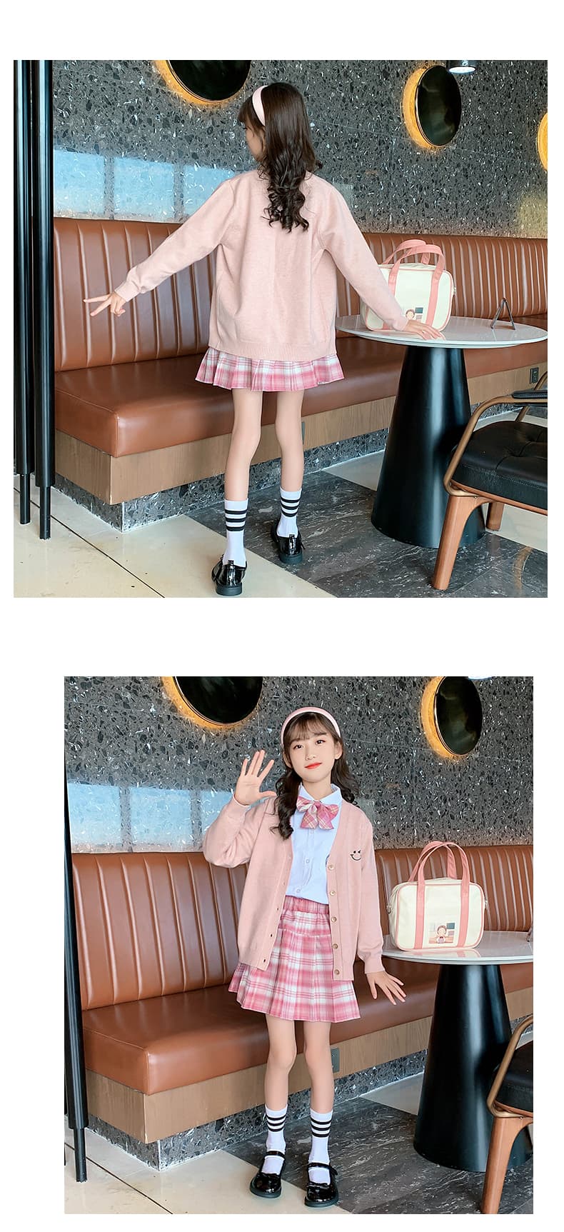 【子ども服】制服コスプレ 優しい色合い学生風カーディガンセット