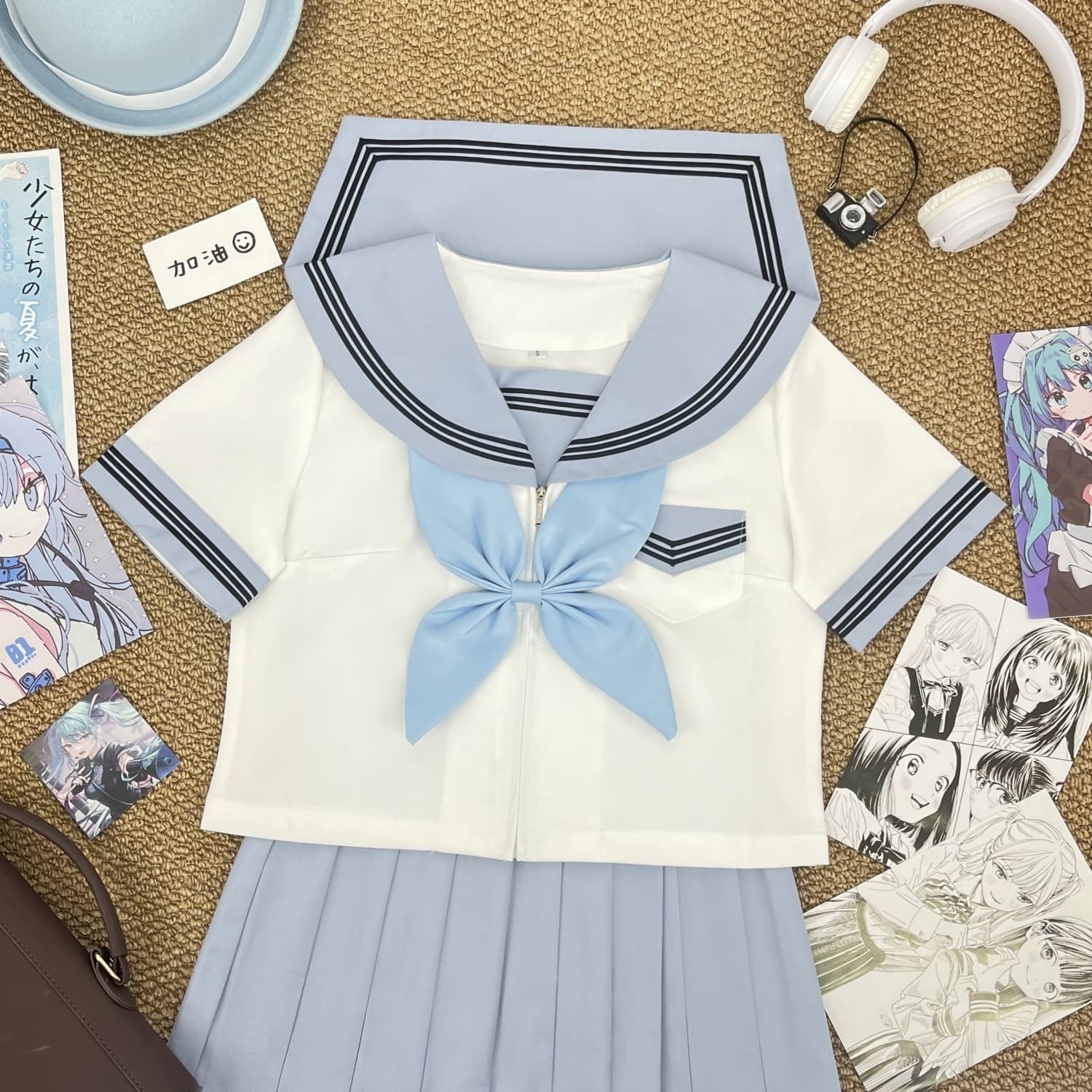 パステルブルー×ブルーライン　清楚な夏服セーラー服