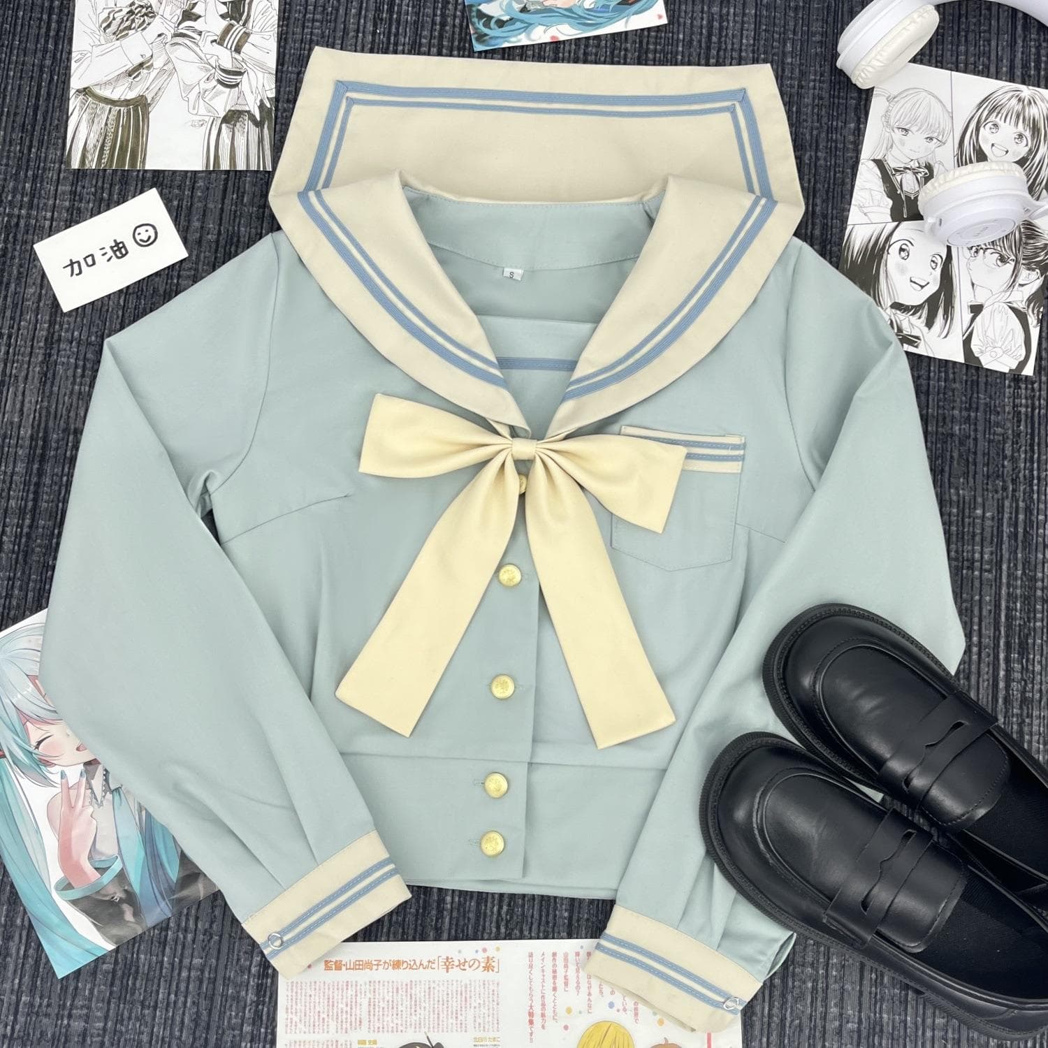 制服コスプレ　水色＆クリーム色　 半袖／長袖　セーラー服セット