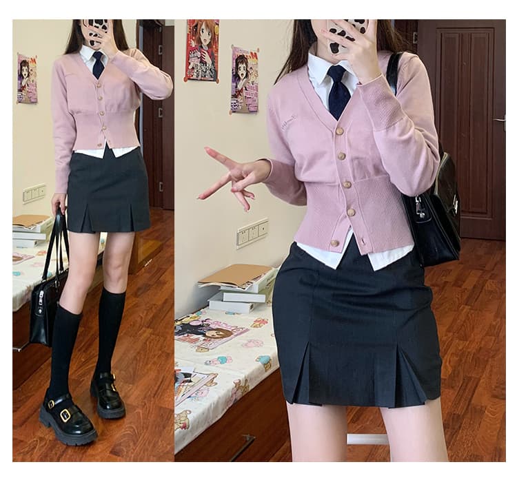 制服コスプレ 学園風カーディガン付き女子高生制服セット