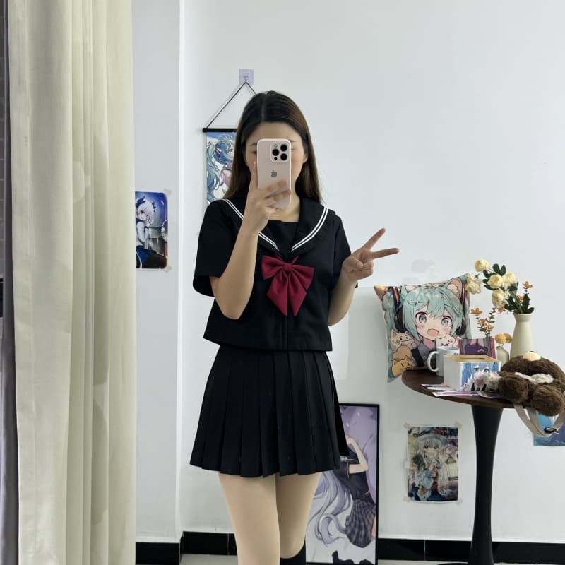 赤リボン×ブラック 艶やかリボン制服セット