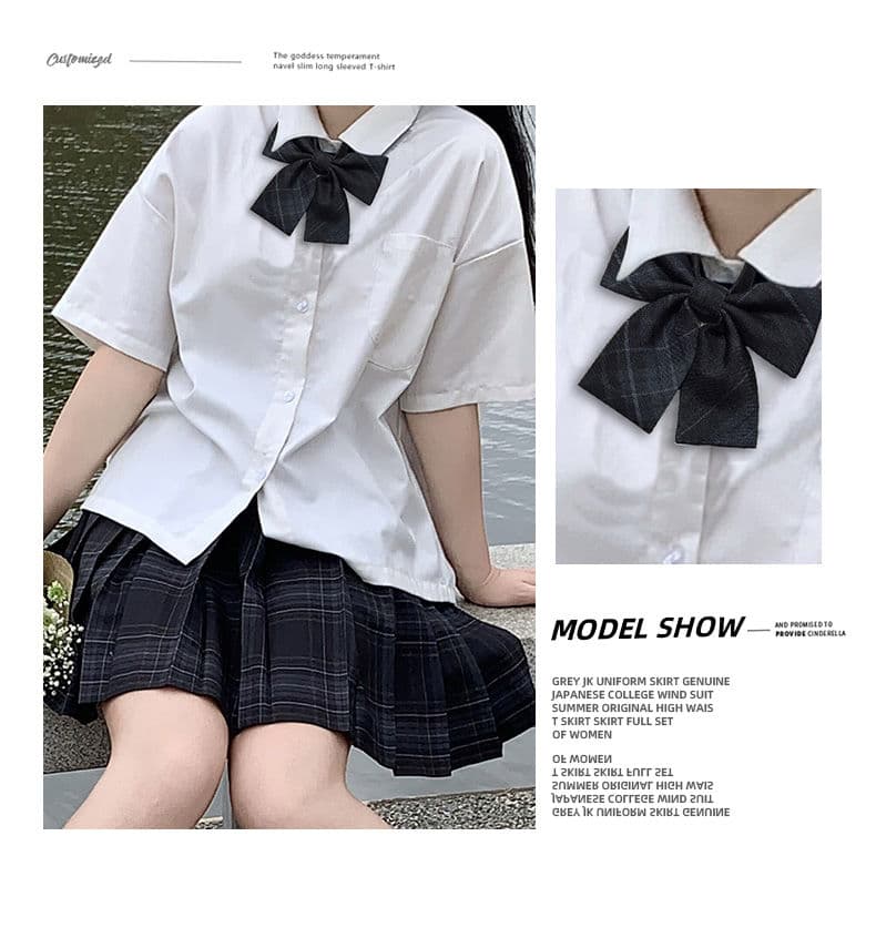 春夏用　グレー　半袖のリボン付き制服セット