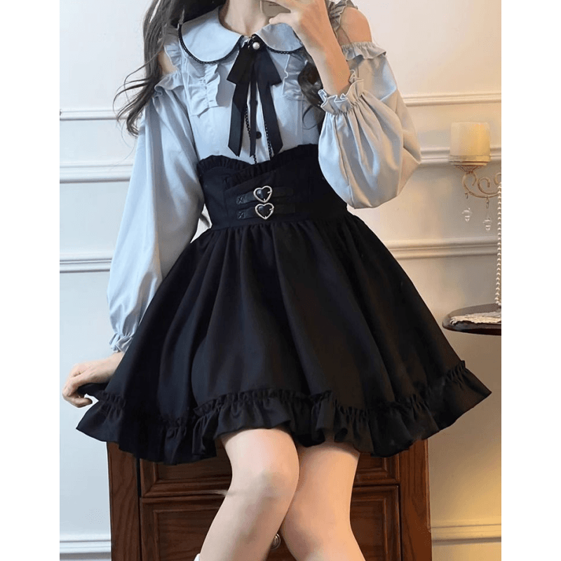 【地下アイドル風】ハートバックルが可愛いフリル袖のジャンパースカート制服