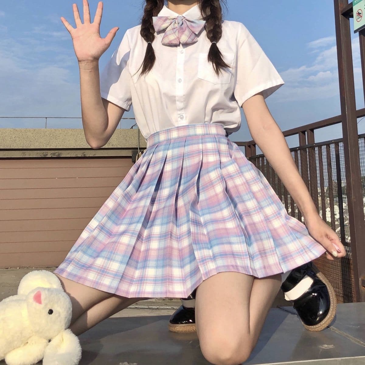 制服コスプレ プレッピー学園風プリーツスカート制服セット