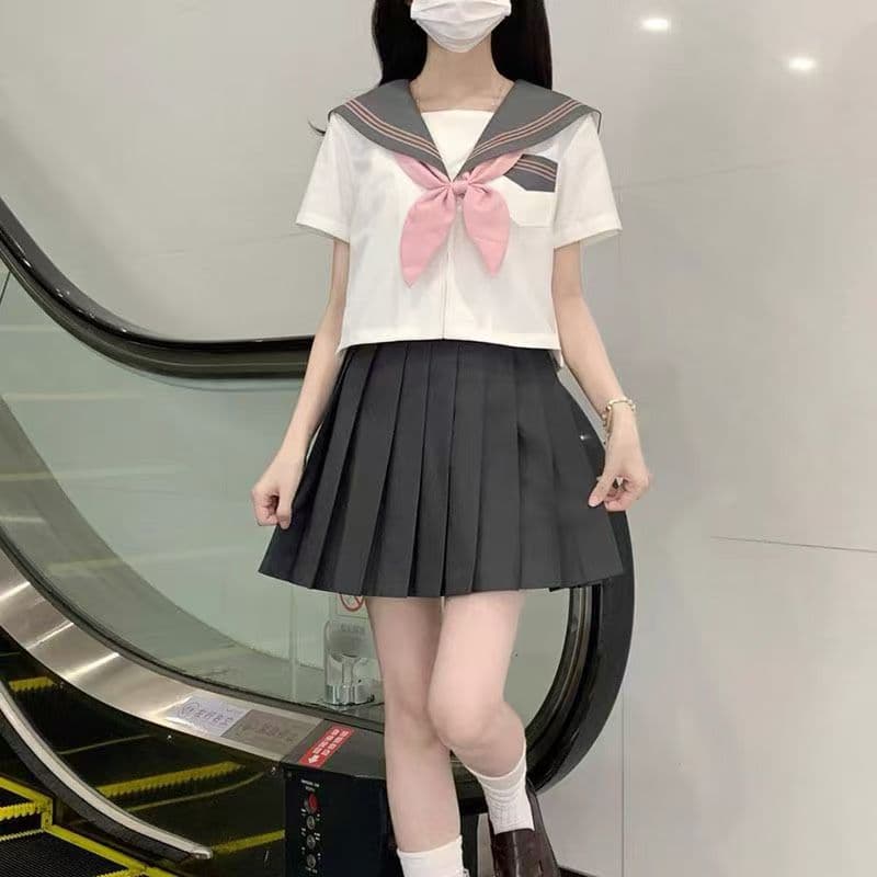 ピンクリボン×グレー　セーラー服セット
