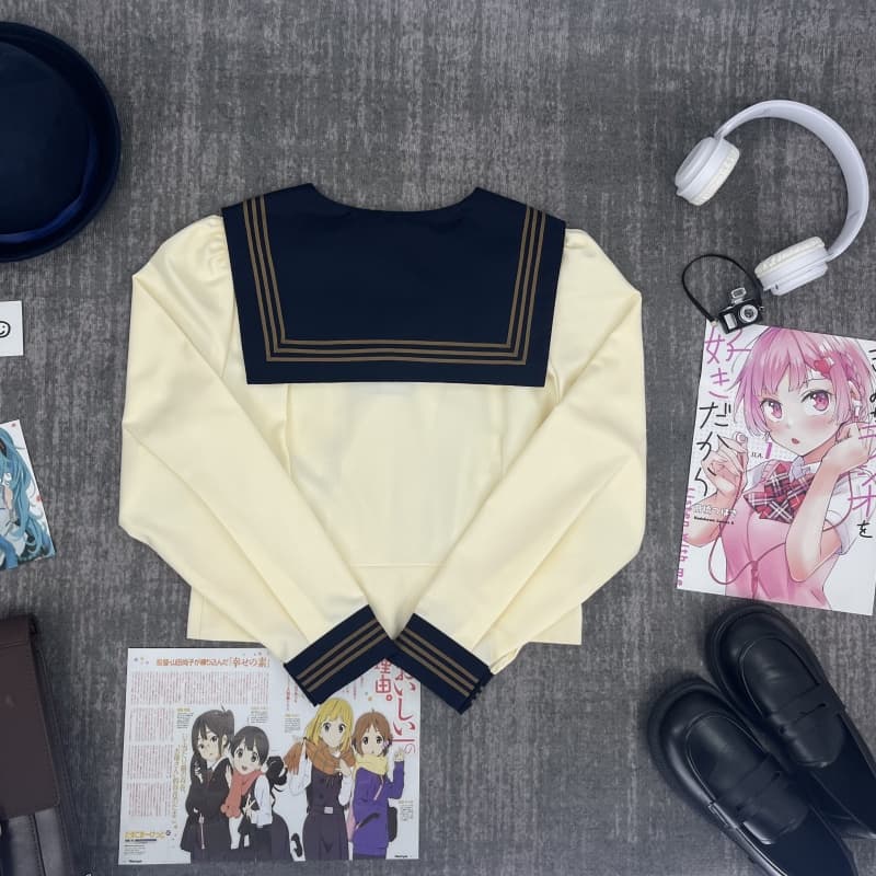 レトロ　クリーム×ブラウンリボン　セーラー服セット