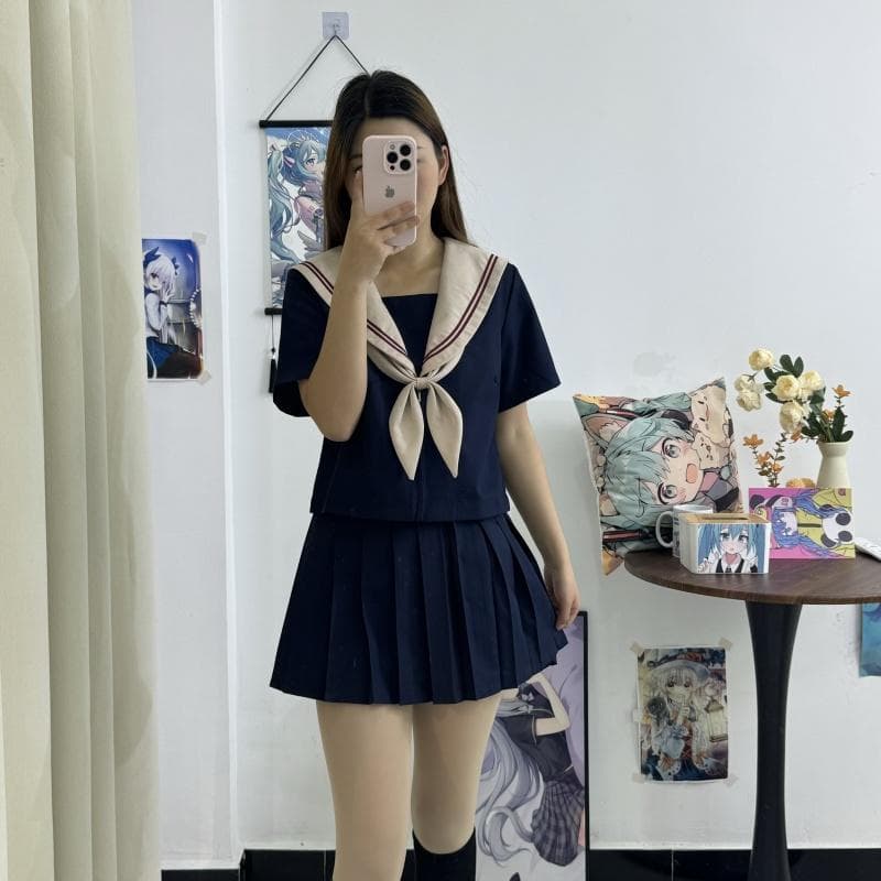 ネイビー　夏服セーラー風学園セット