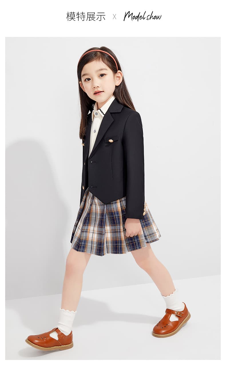 【子ども服】 上品チェック柄プリーツスカート制服ブレザー