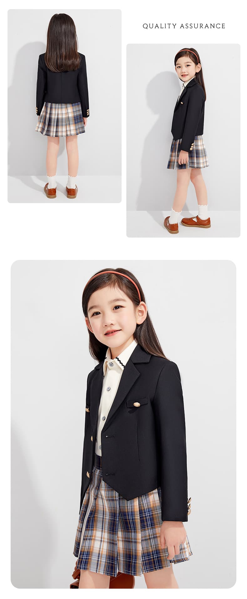 【子ども服】 上品チェック柄プリーツスカート制服ブレザー