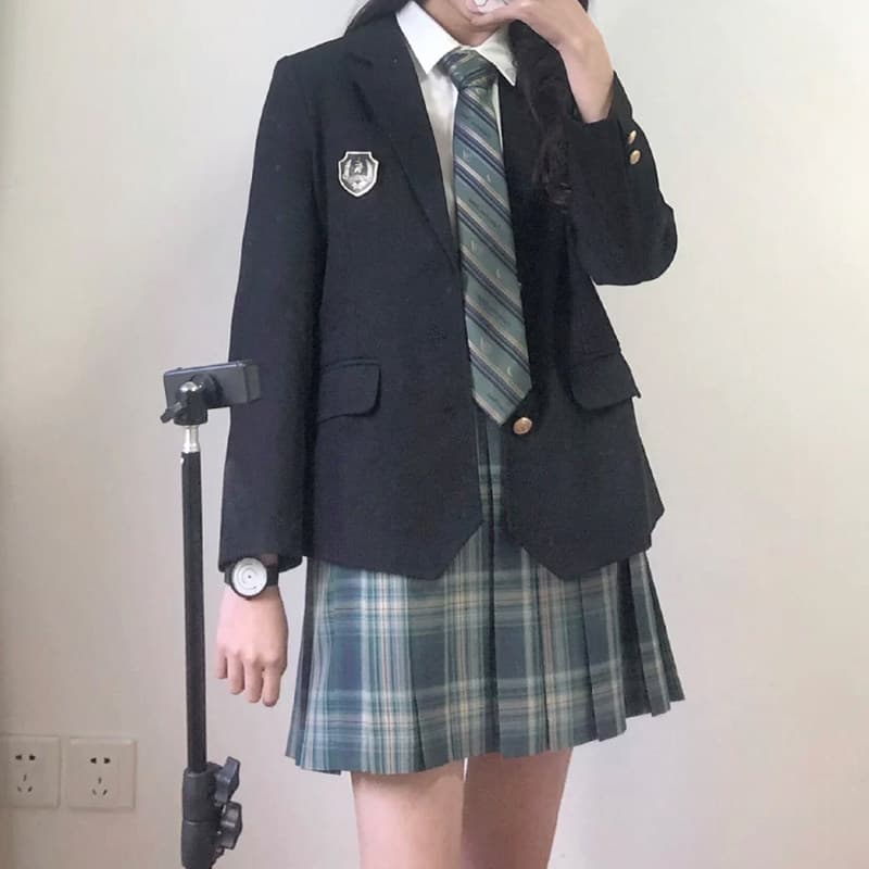 制服コスプレ 学園風エンブレム付きブレザー制服セット