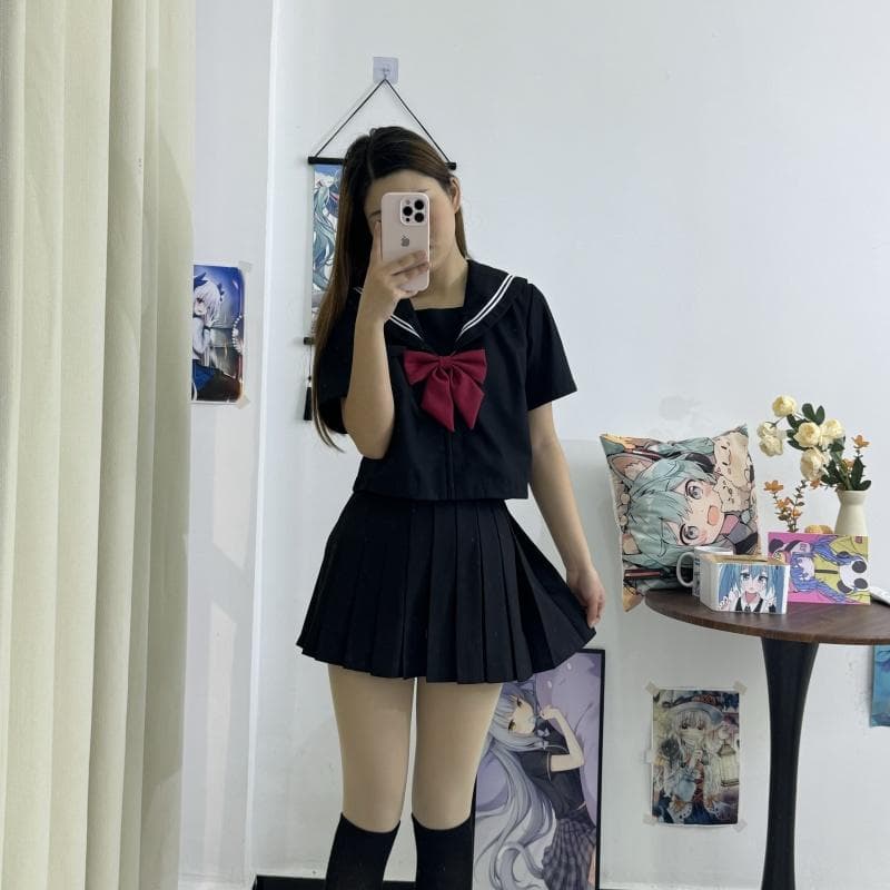 赤リボン×ブラック 艶やかリボン制服セット