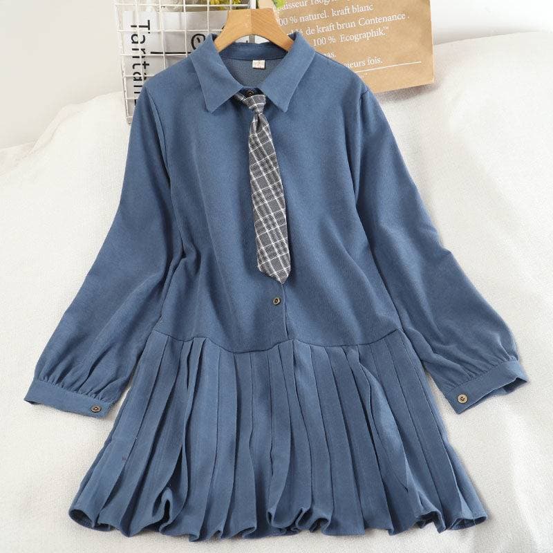 制服風プリーツスカートワンピ×カラーニットベスト　制服セット