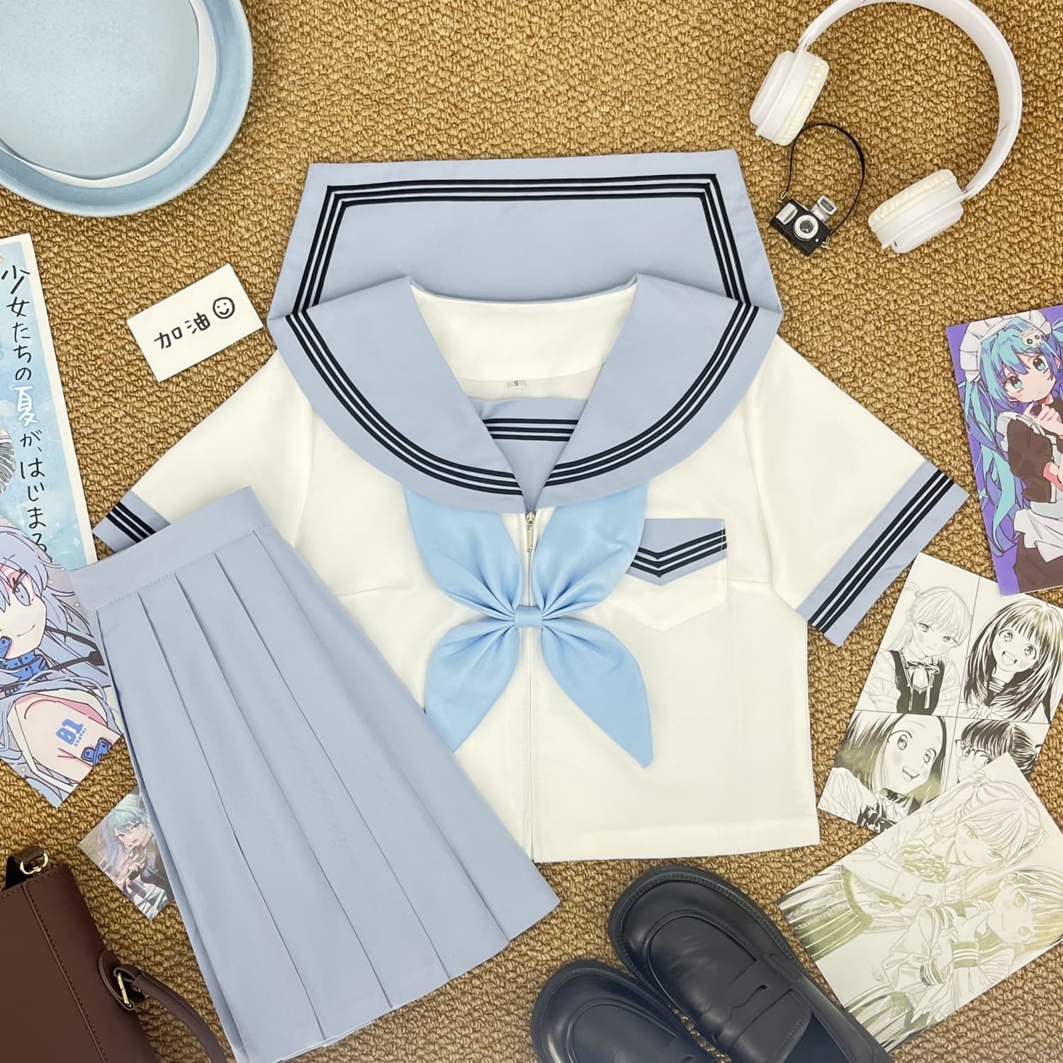 パステルブルー×ブルーライン　清楚な夏服セーラー服
