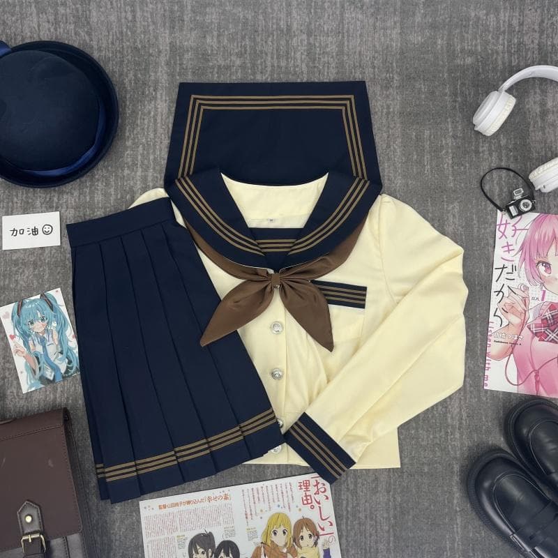 レトロ　クリーム×ブラウンリボン　セーラー服セット