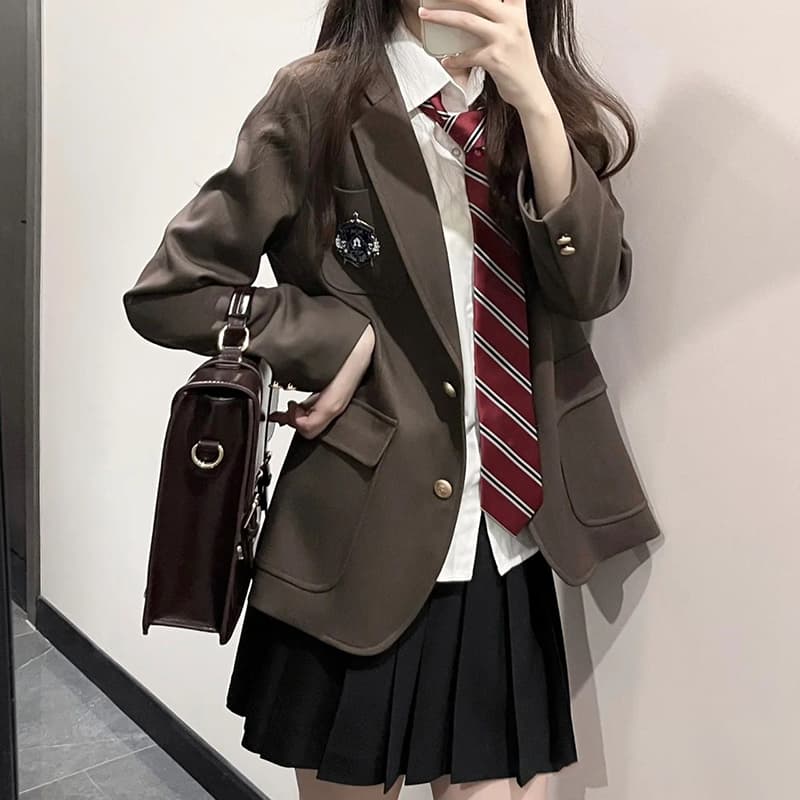 制服コスプレ 学園風エンブレム付きブレザー制服セット