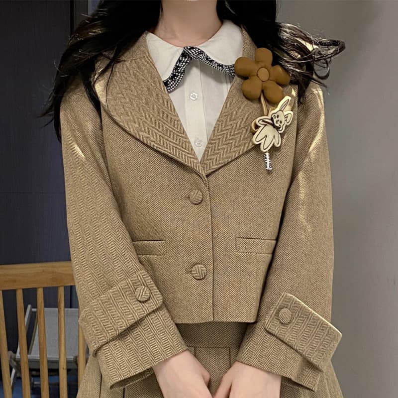 制服コスプレ 学園風リボンブローチ付きブレザー