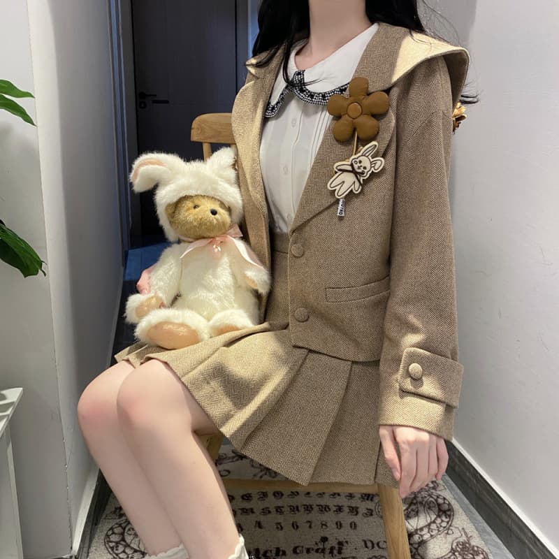 制服コスプレ 学園風リボンブローチ付きブレザー