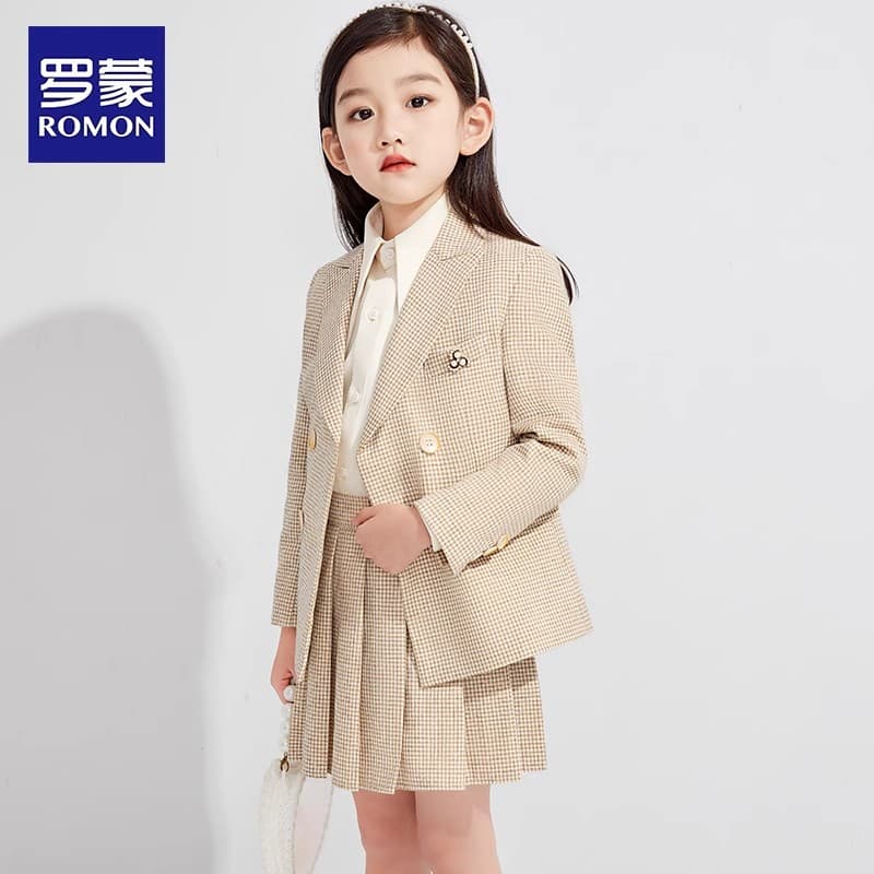 【子ども服】 上品チェック柄プリーツスカート制服ブレザー