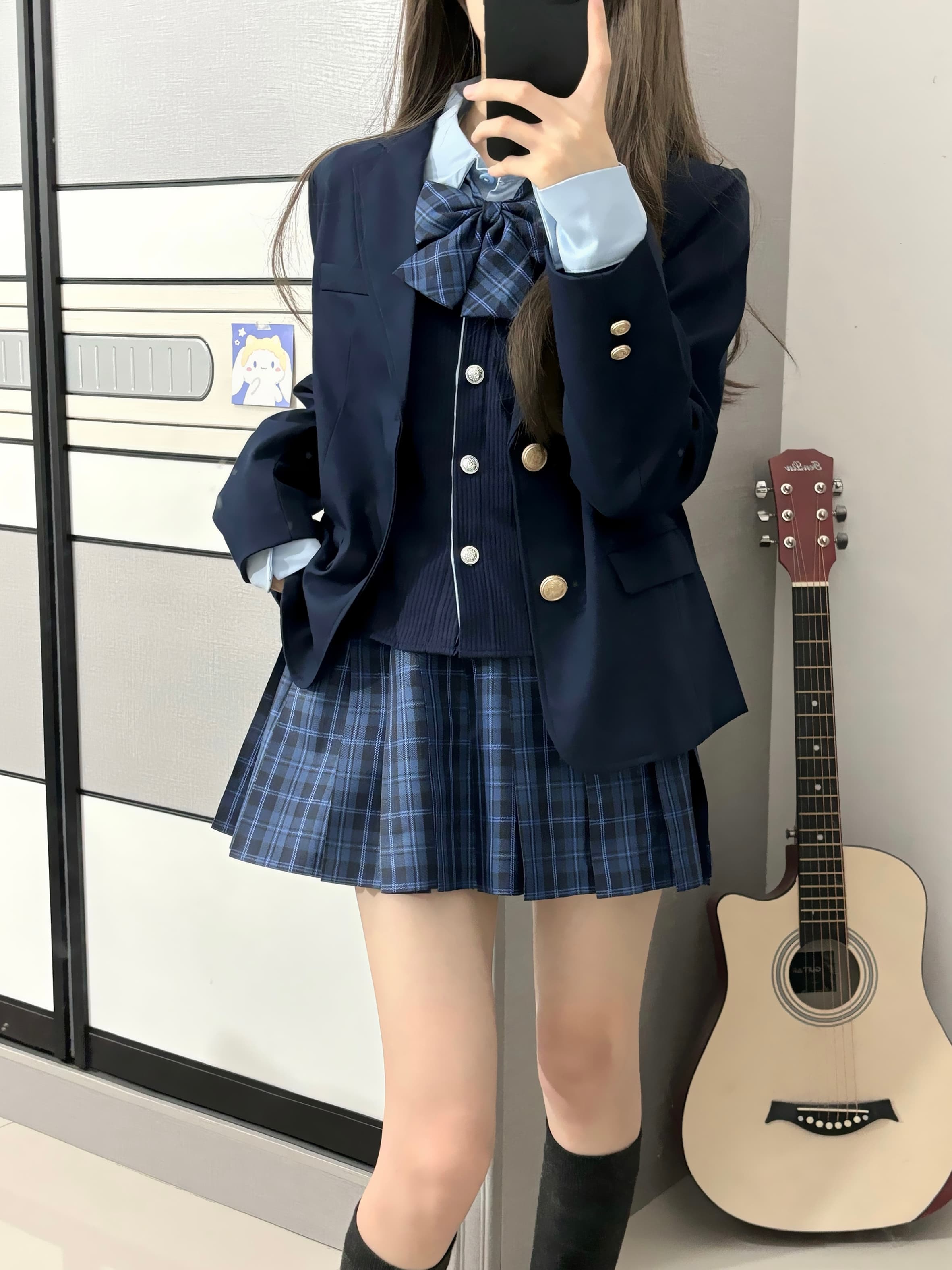制服コスプレ ストライプ柄リボン付き学生風ブレザー