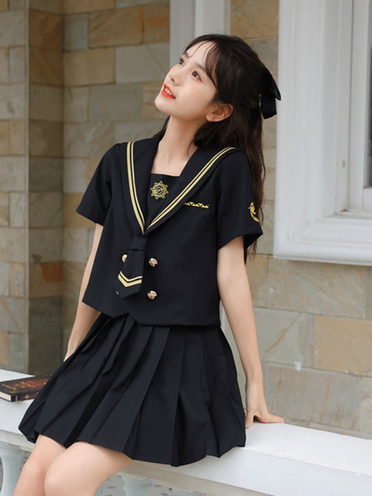 BLACK 海軍風 クールな夏用セーラー制服セット