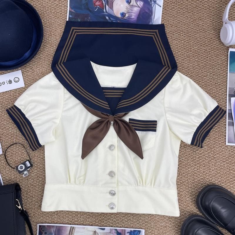 レトロ ブラウンライン&リボン セーラー制服セット