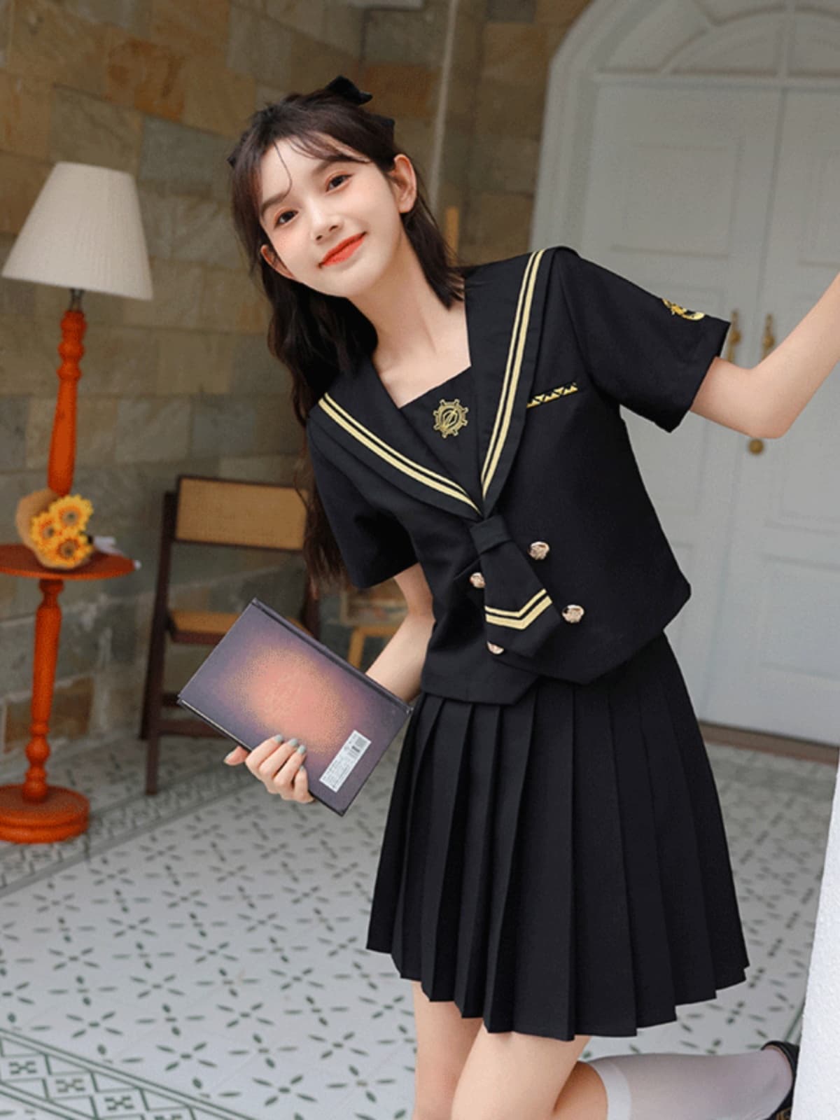 BLACK 海軍風 クールな夏用セーラー制服セット