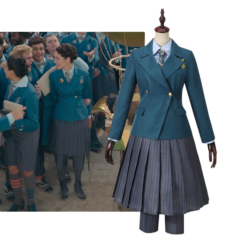 魔法学校風 制服コスプレセット ブルーグリーン