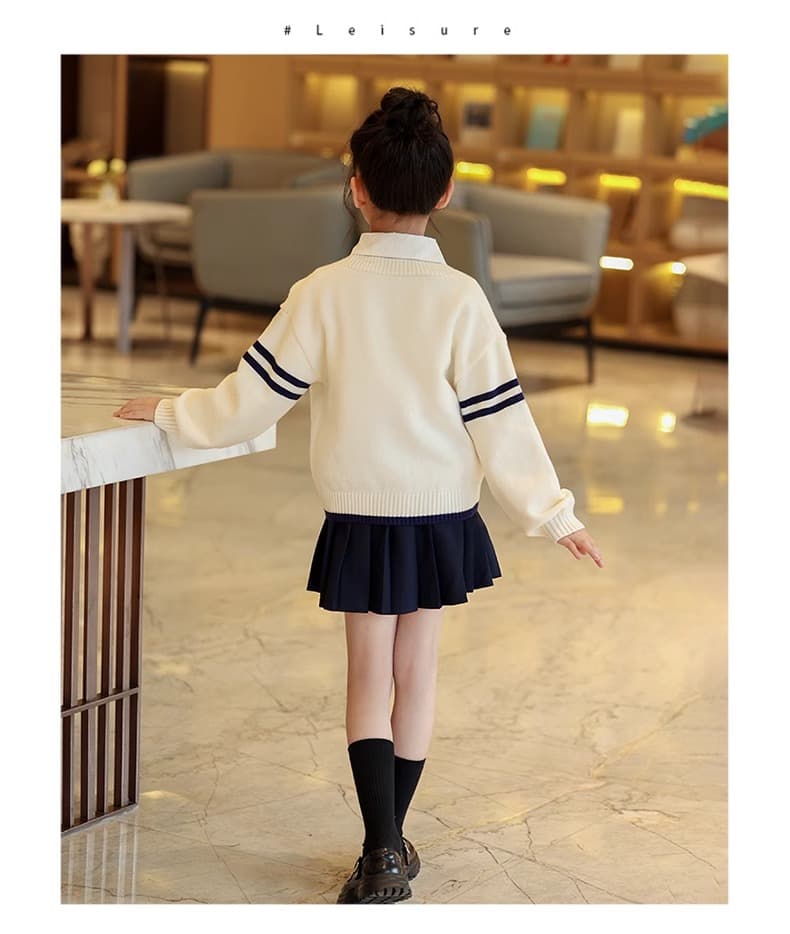 【子ども服】プレッピー風リボン付き学生カーディガン