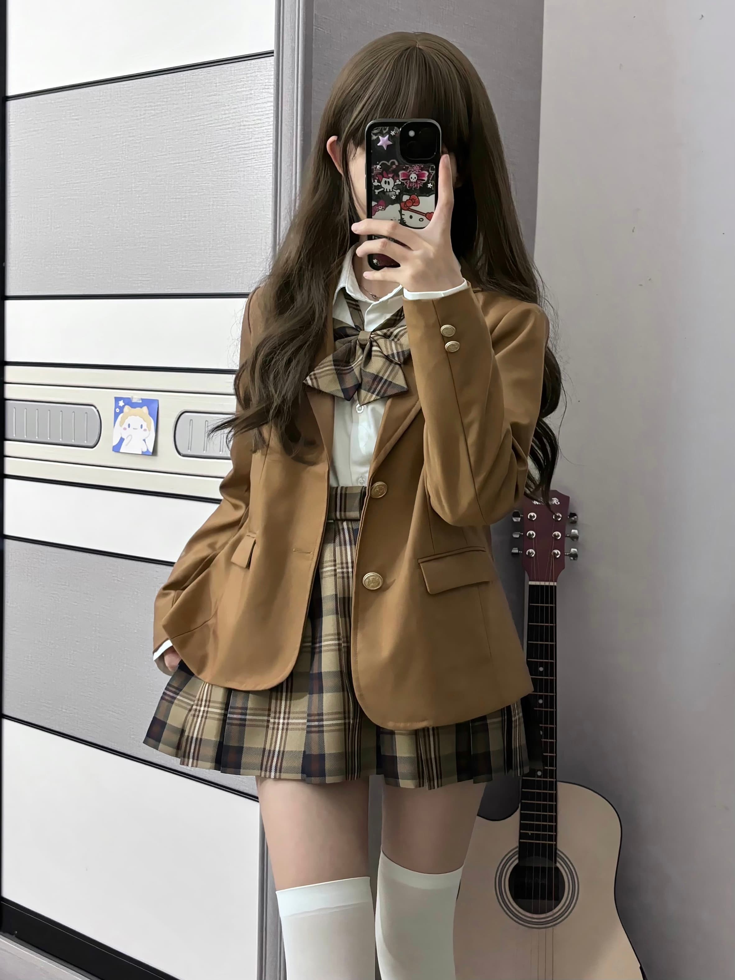 制服コスプレ ストライプ柄リボン付き学生風ブレザー