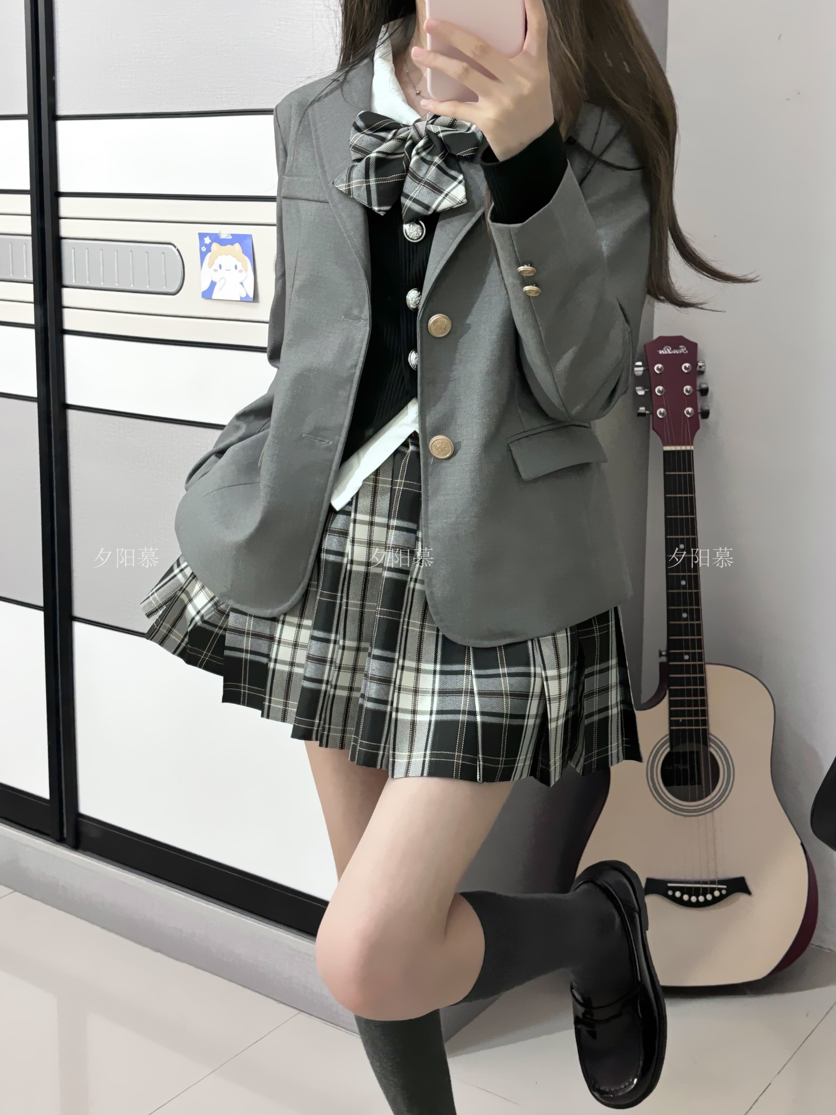 制服コスプレ ストライプ柄リボン付き学生風ブレザー